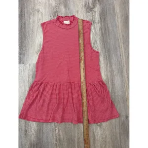 t.la Anthropologie Red White‎ Striped Mock Neck Peplum Top Sleeveless Large thumbnail 6