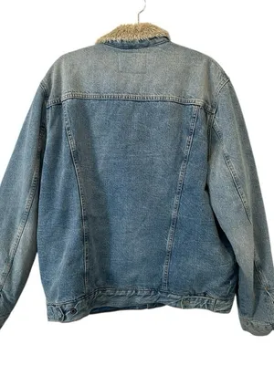 Lucky Brand Oversized Sherpa Lined Denim Trucker Jacket XL Y2K Boho thumbnail 4
