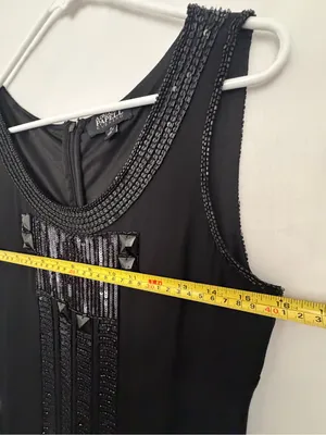 Adrianna Papell Evening Size 4 Black Silk Beaded Sequined Flapper Dress(A918) thumbnail 5