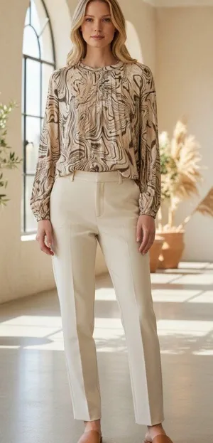 TART Collections Maya Top Cream Tan Marble Moire Print Blouse NWT M thumbnail 1