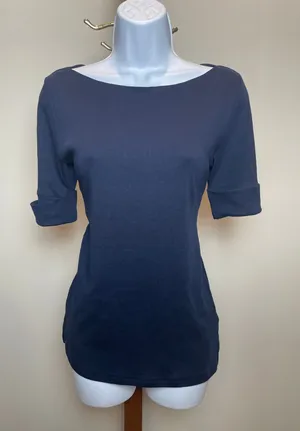 Lauren Ralph Lauren Top Navy Blue Cotton Half Sleeve Embroidered Logo Size M thumbnail 1