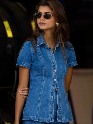 MESHKI NWT Ellie SET - medium Blue Denim Button-Front top & mini denim skirt thumbnail 7