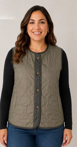 ASOS DESIGN Womens Quilted Vest Olive Green Onion Stitch Button Front Pockets XL thumbnail 1