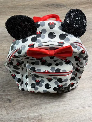 Loungefly Disney Minnie Mouse Mini Backpack Red Bow Black Sequin Ears Vegan thumbnail 4