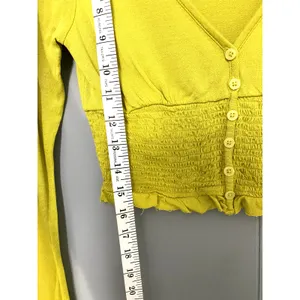 Urban Outfitters Chartreuse Bayside Smocked Button-front Cropped Blouse S thumbnail 5
