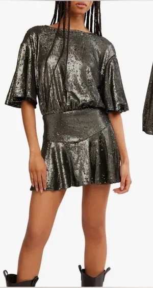 NEW Free People Manuka Sequin Sliver Minidress Sz XS thumbnail 1