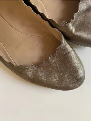 Chloé Lauren Scalloped Leather Ballet Flats Bronze Metallic Size 39.5 Italy thumbnail 5