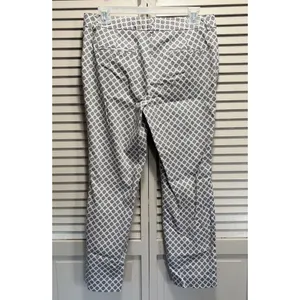 Zac & Rachel Tan/White Geo Print Crop Skinny Pants Size 6‎ Mid Rise Pockets Zip thumbnail 3