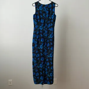 Spenser Jeremy‎ 100% Silk Moody Floral Sleeveless Maxi Dress 10 Black Blue thumbnail 4