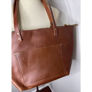 Portland Leather Brown Zipper Almost Perfecgt Leather Tote Large thumbnail 7