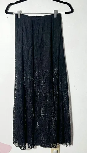 SHEIN Black Lace Maxi Skirt Small Sheer Whimsigoth Goth Fairy Grunge Emo thumbnail 1
