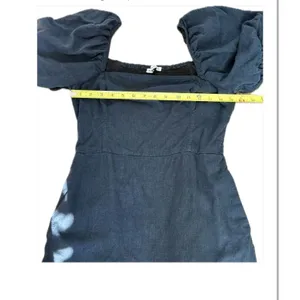 Abercrombie & Fitch Puff Sleeve Linen Mini Dress Square Neck Black M thumbnail 6