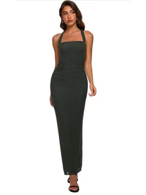 NEW Mesh Ruched Sheer Sleeveless Wedding Guest Bodycon Maxi Dress M thumbnail 7