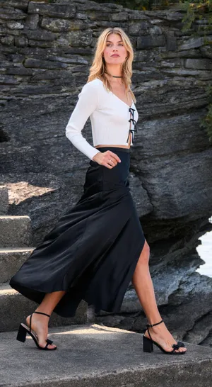 NWT Altar’d State Black Marigold Satin Maxi Skirt. Size Medium thumbnail 3