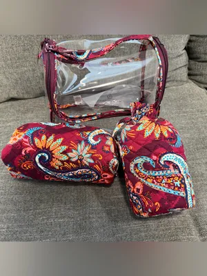 Vera Bradley Plum Floral Clear Travel Cosmetic Bag Set thumbnail 4