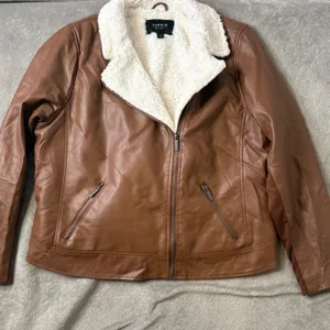 Torrid Sherpa Lined Moto Jacket Size 1X Brown Faux Leather Biker Fall Outerwear thumbnail 5