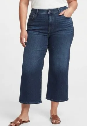 Banana Republic High Rise Wide Leg Crop Denim Jeans Dark Wash Plus Size 35 NWT thumbnail 1