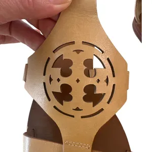 Tory Burch Zoey Leather Sandals‎ Tan Cutout Logo Flat Size 8 thumbnail 12