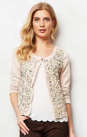 Anthropologie Postmark Paillette Sequin Cardigan Size‎ Large Tan thumbnail 1
