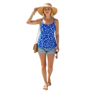 L.L.Bean Blue White Floral Tankini Swim Top Women’s Size 10 Coastal Resort Swim thumbnail 3