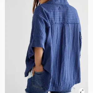 We The Free Ava Oversized Button Front Collared Short Sleeve Top Shaded Lake XS thumbnail 3