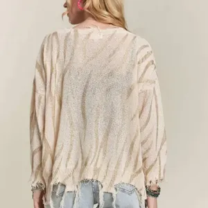 ✨NWT ADORA Frayed Zebra Knit‎ Top Size L thumbnail 3