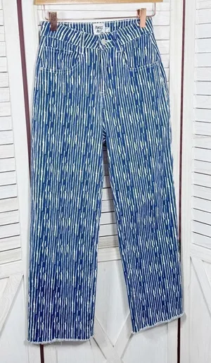 Princess Polly Danica Jeans Womens 0‎ Blue White Painted Stripe Crop Straight thumbnail 1