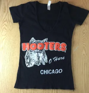 Hooters Girl Worn Super Sexy V-Neck T-shirt Chicago Stretchy Cotton Soft Sz XXS thumbnail 1