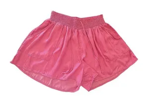 Aerie NWT $39.95 Fuchsia Pink High Rise Smocked Elastic Waist Drawstring Shorts thumbnail 1