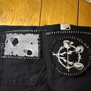 Dolls Kill Current Mood Stitch Lace-Up Patchwork Jeans black stretch denim s got thumbnail 14