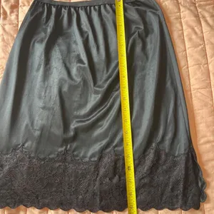 Black Nylon Lace Trim Slip Skirt Whimsygoth Vintage Made in USA Size Small thumbnail 7
