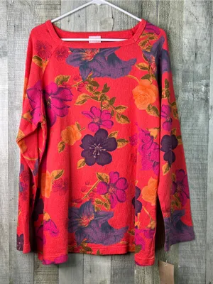Stamp Size XL Floral Multicolored Long Sleeve Knit Top Shirt Oversized thumbnail 1
