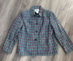 Vintage Women's Classic Multicolor Tweed Blazer 12 Blue thumbnail 1