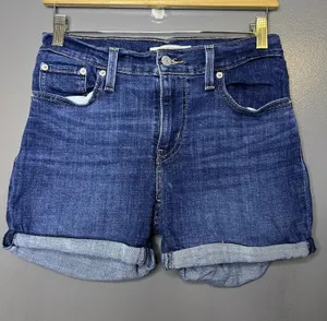Levi's Shorts Womens 28 Blue Denim Bermuda Cuffed Mid Length 5 Pocket Casual thumbnail 1