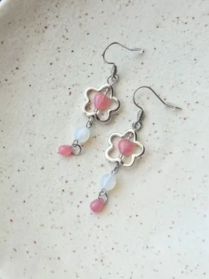 Handmade cute fairy flower Czech glass mix dangle earrings 🌸🤍 thumbnail 4