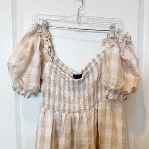 House Of Harlow Linen Gingham Smocked Milkmaid Dress XL Cottagecore Boho Prairie thumbnail 2