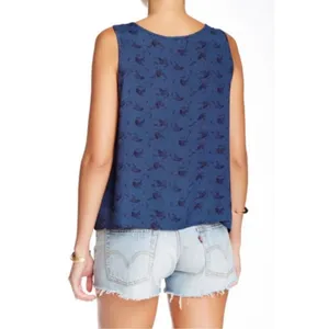 Free People Look Through Keyhole‎ Crinkle Tank in Indigo sz small thumbnail 2