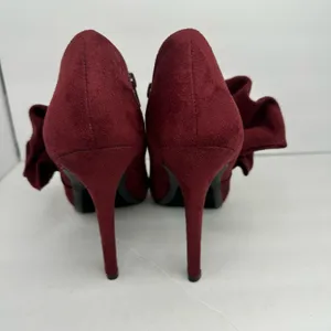 Call it Spring Womens size 9 Vegan Suede Heel Booties Ruffle Shoes Red 4 inch thumbnail 3