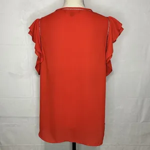 Zac & Rachel Womens Sleeveless Red Blouse V-Neck Flutter Sleeve Size L thumbnail 6