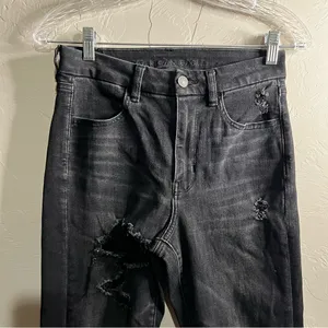 American Eagle Black The Dream Curvy Super Hi Rise‎ Distressed Denim Jeans thumbnail 3