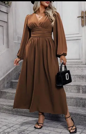 SheIn 1x long chocolate, brown, long sleeve, maxi dress with slit on both sides thumbnail 3