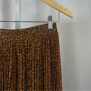 Vintage Medium Earthy Tones Pleated Maxi Skirt Artsy Boho Fruit Print thumbnail 4