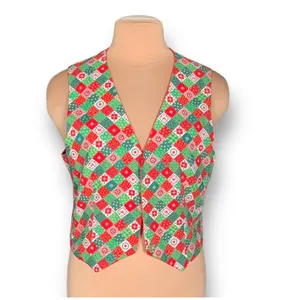Vintage Christmas Patchwork Vest Handmade Red Green Quilt Holiday Cottagecore thumbnail 3