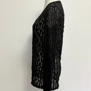 BKE Long Sleeve Top XL Black V-Neck Open Knit Distressed Textured Goth Punk thumbnail 3