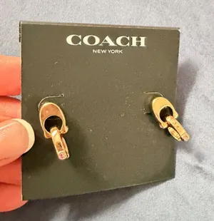 Coach Jewelry Gold Earrings Interlocking Signature C Earrings 6mm thumbnail 1