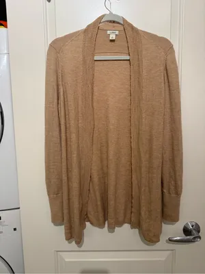 L.L.Bean 100% Merino Wool Camel Open Front Cardigan Petite Small thumbnail 2