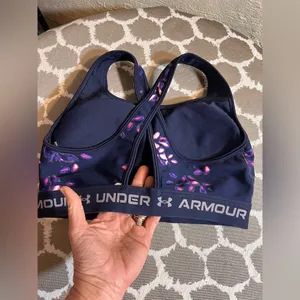 Under Armour Navy / Purple Sports Bra with Pink Floral Pattern athletic running thumbnail 2