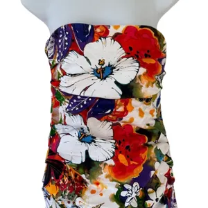 Suzi Chin Orange Green White Floral Ruched Strapless Bodycon Mini Dress Size 8 thumbnail 8