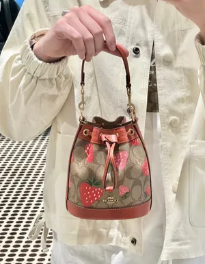 Coach Mini Dempsey Bucket Bag In Signature Canvas With Wild Strawberry CH164 thumbnail 5