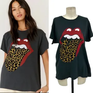Daydreamer Rolling‎ Stones Flocked Leopard Tongue Tour Tee Gray Size Small thumbnail 2
